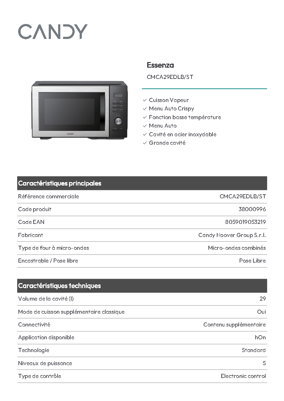 Fiche technique fournisseur