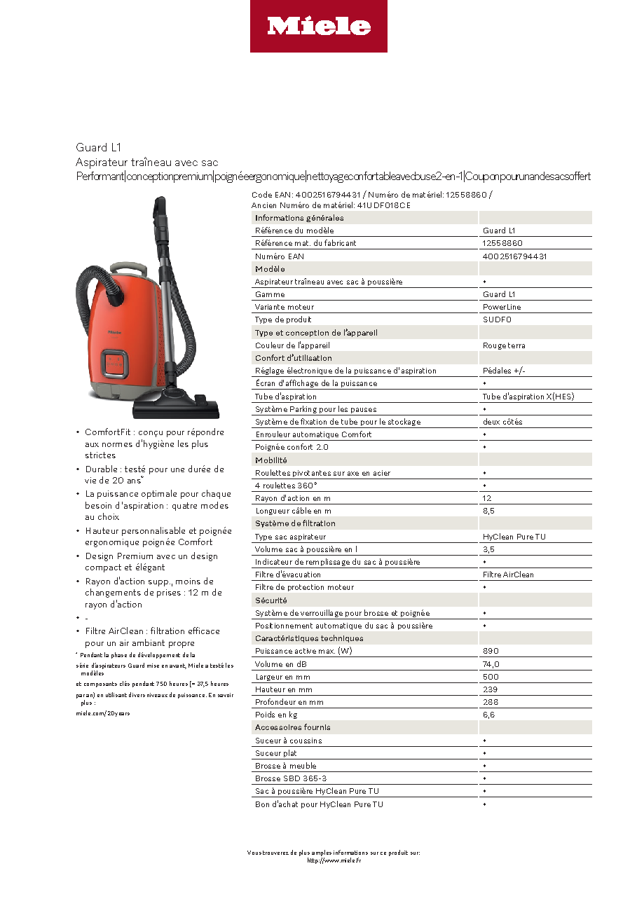 Fiche technique fournisseur