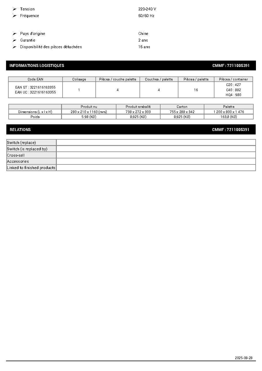 Fiche technique fournisseur