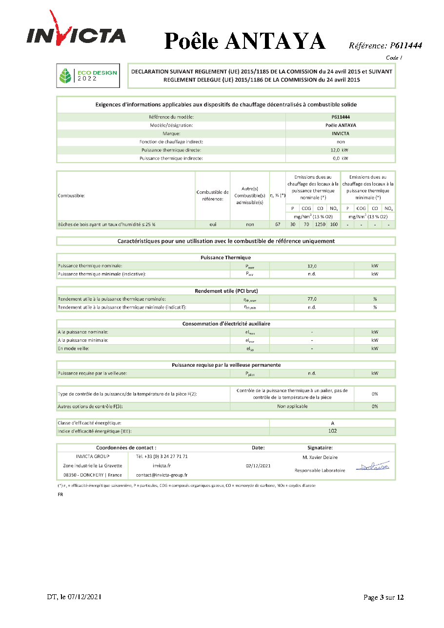 Fiche technique fournisseur