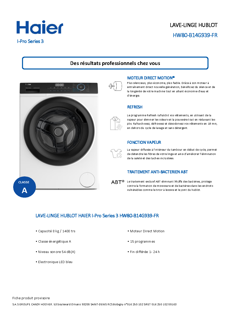 Fiche technique fournisseur