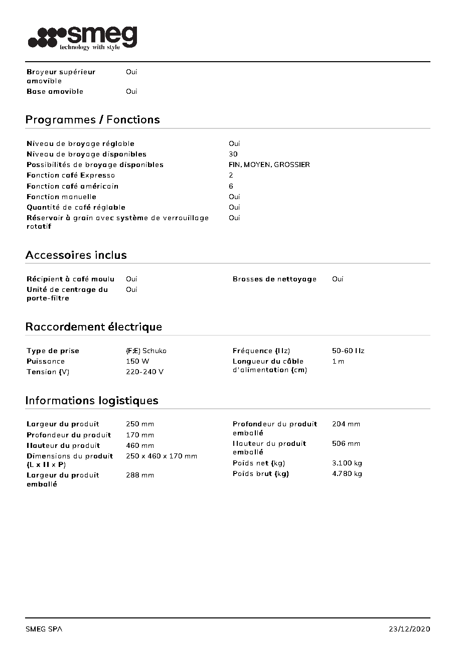 Fiche technique fournisseur