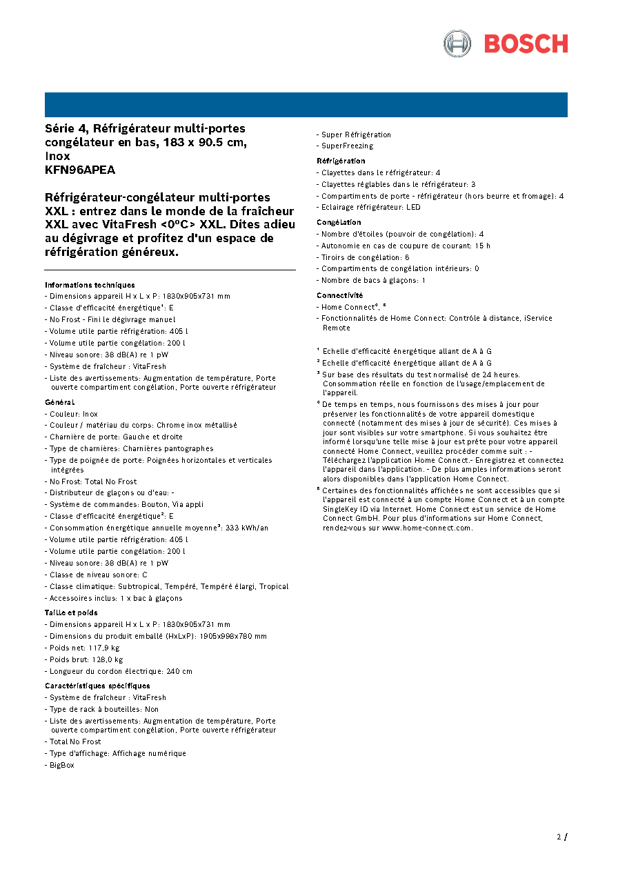 Fiche technique fournisseur