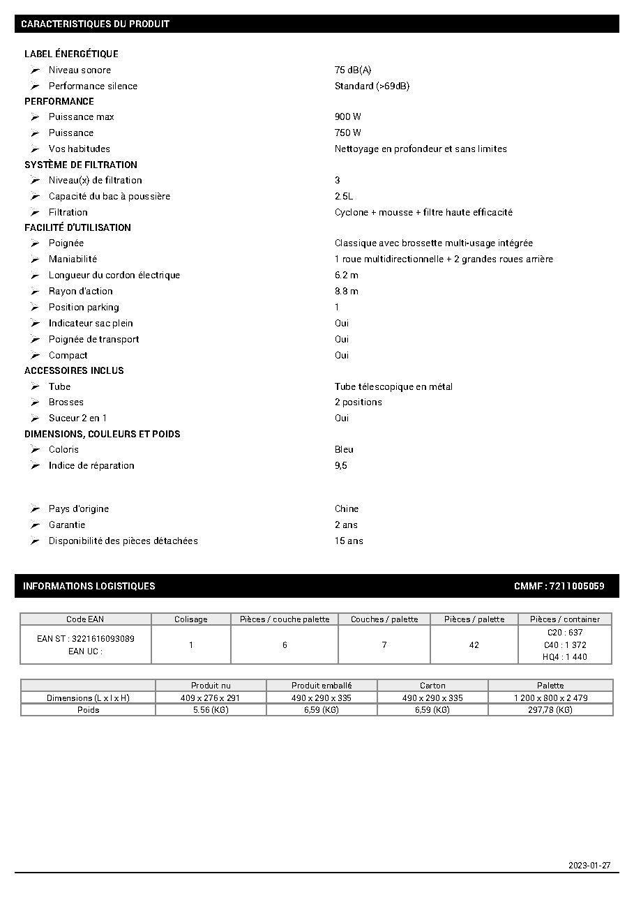 Fiche technique fournisseur