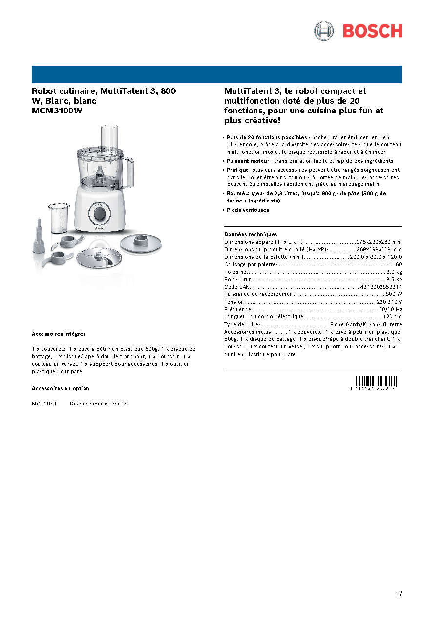 Fiche technique fournisseur