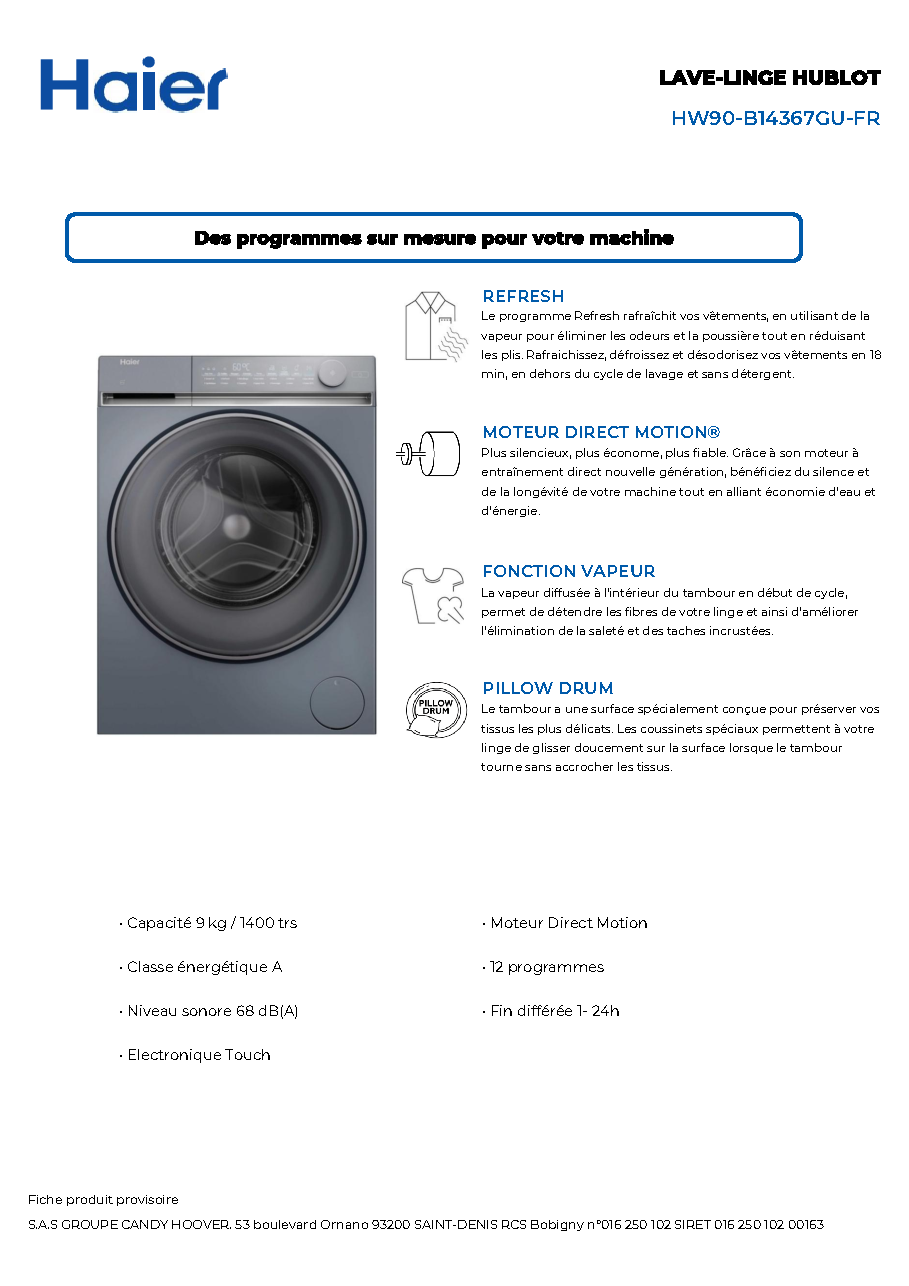 Fiche technique fournisseur