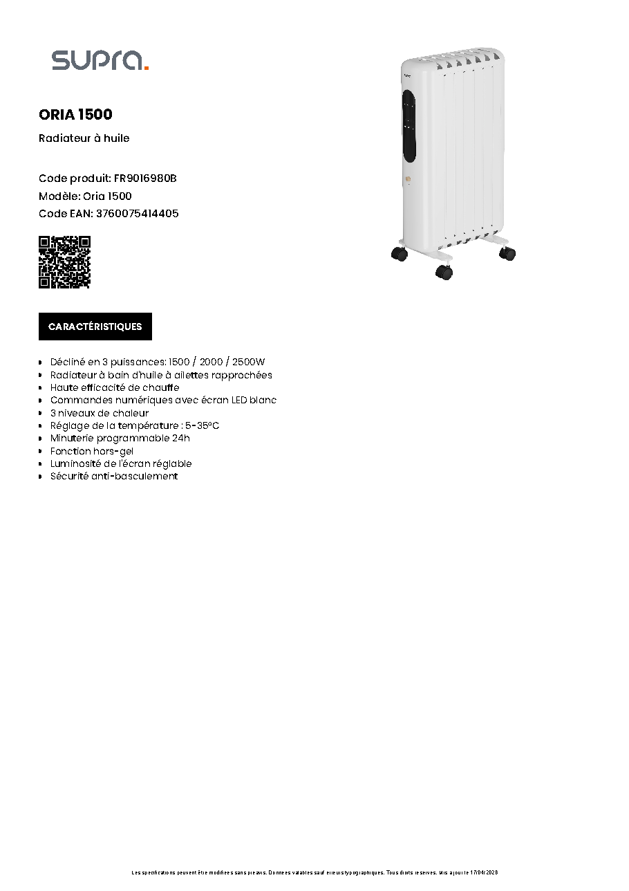 Fiche technique fournisseur