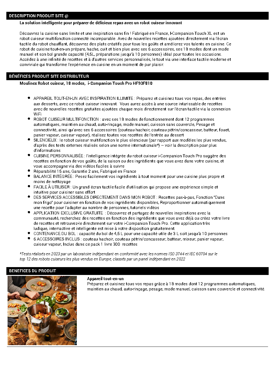 Fiche technique fournisseur