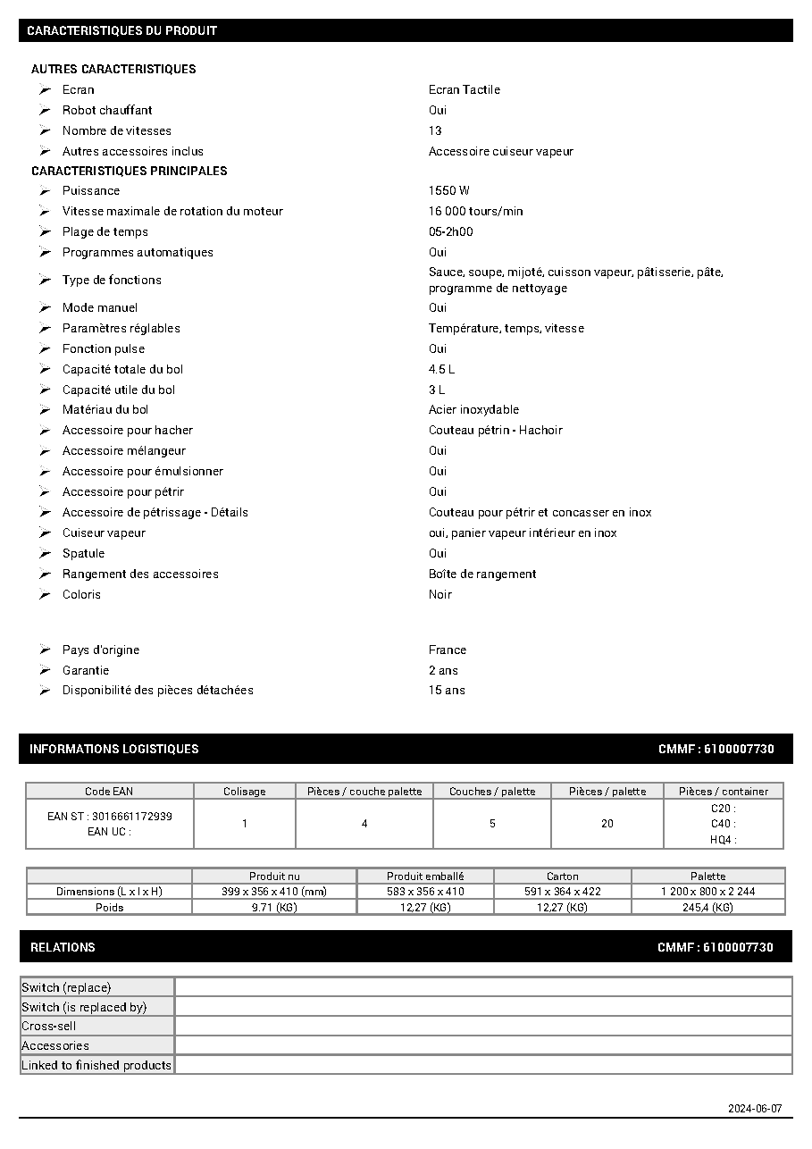 Fiche technique fournisseur