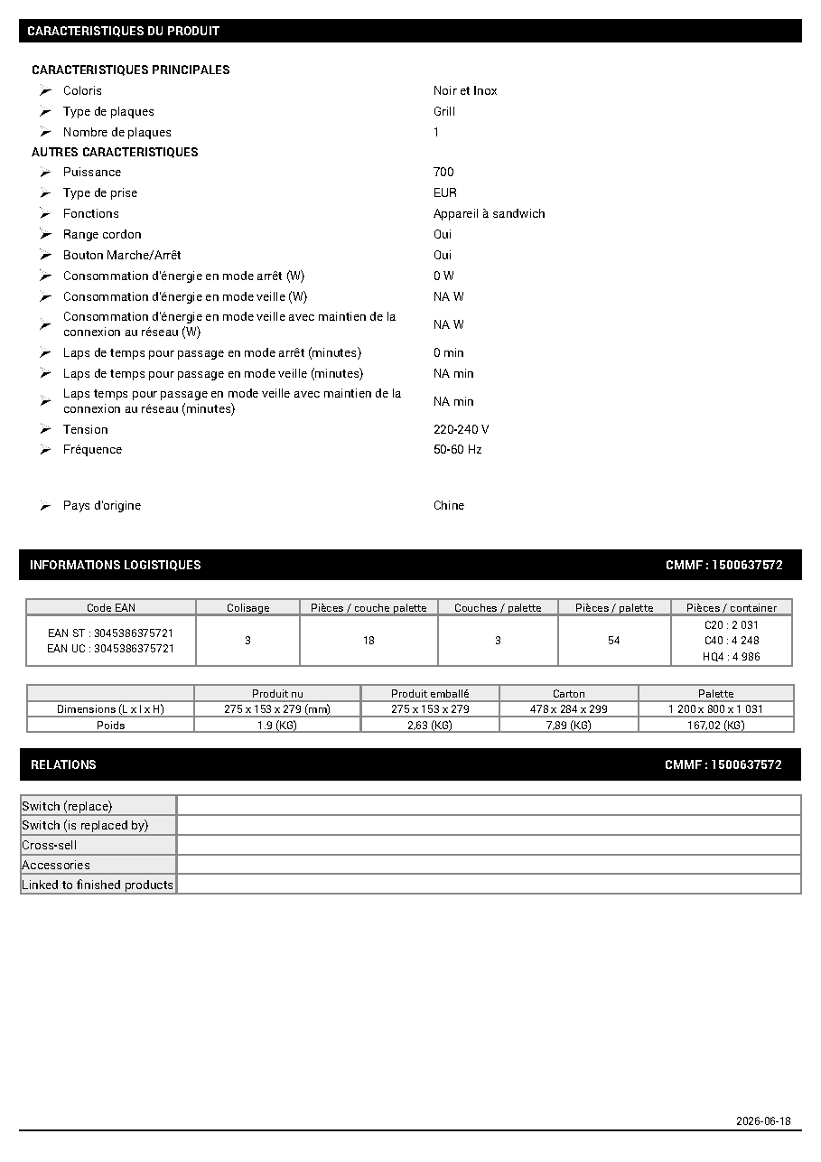 Fiche technique fournisseur