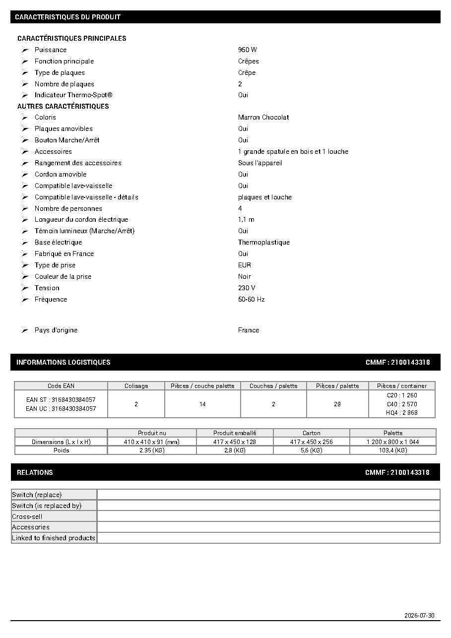 Fiche technique fournisseur