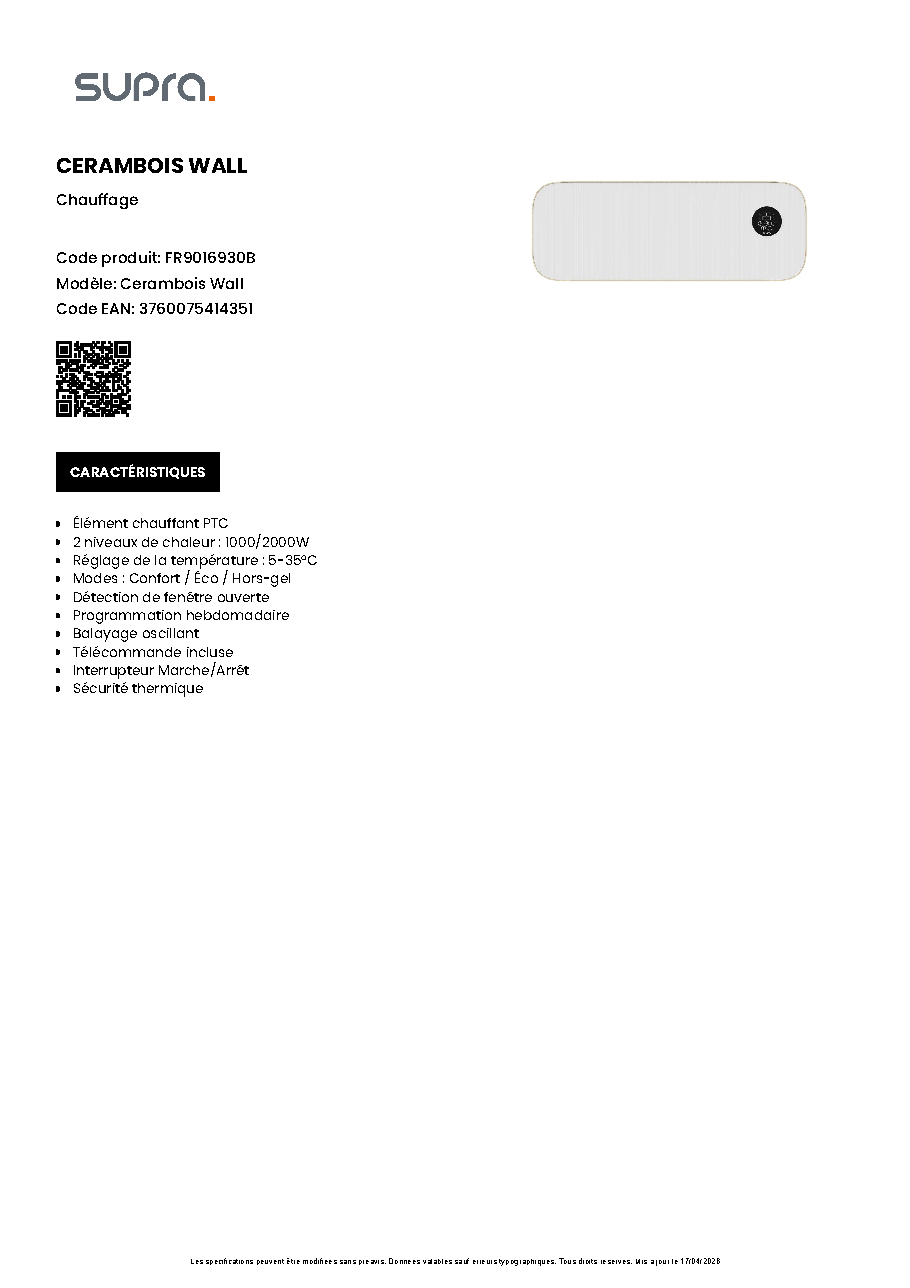 Fiche technique fournisseur