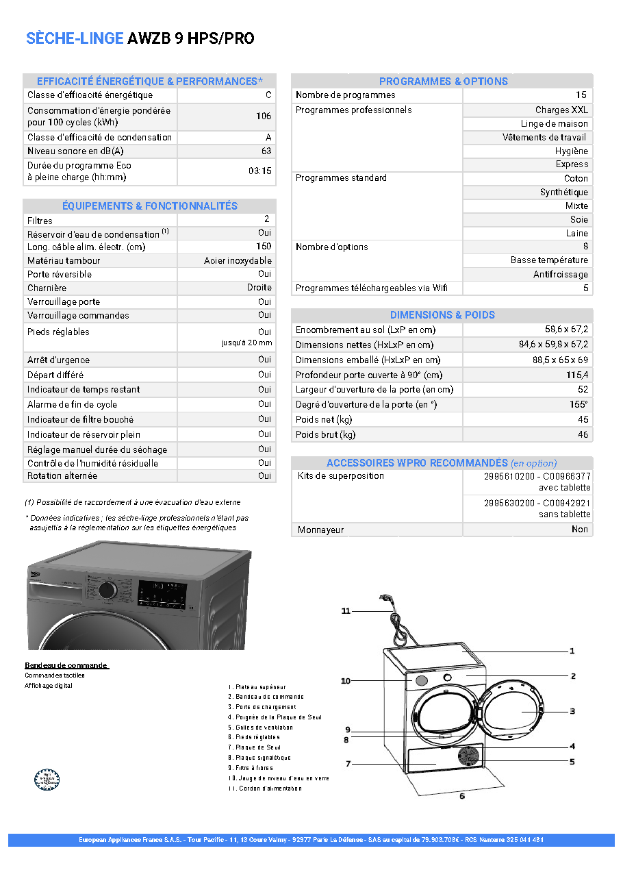 Fiche technique fournisseur
