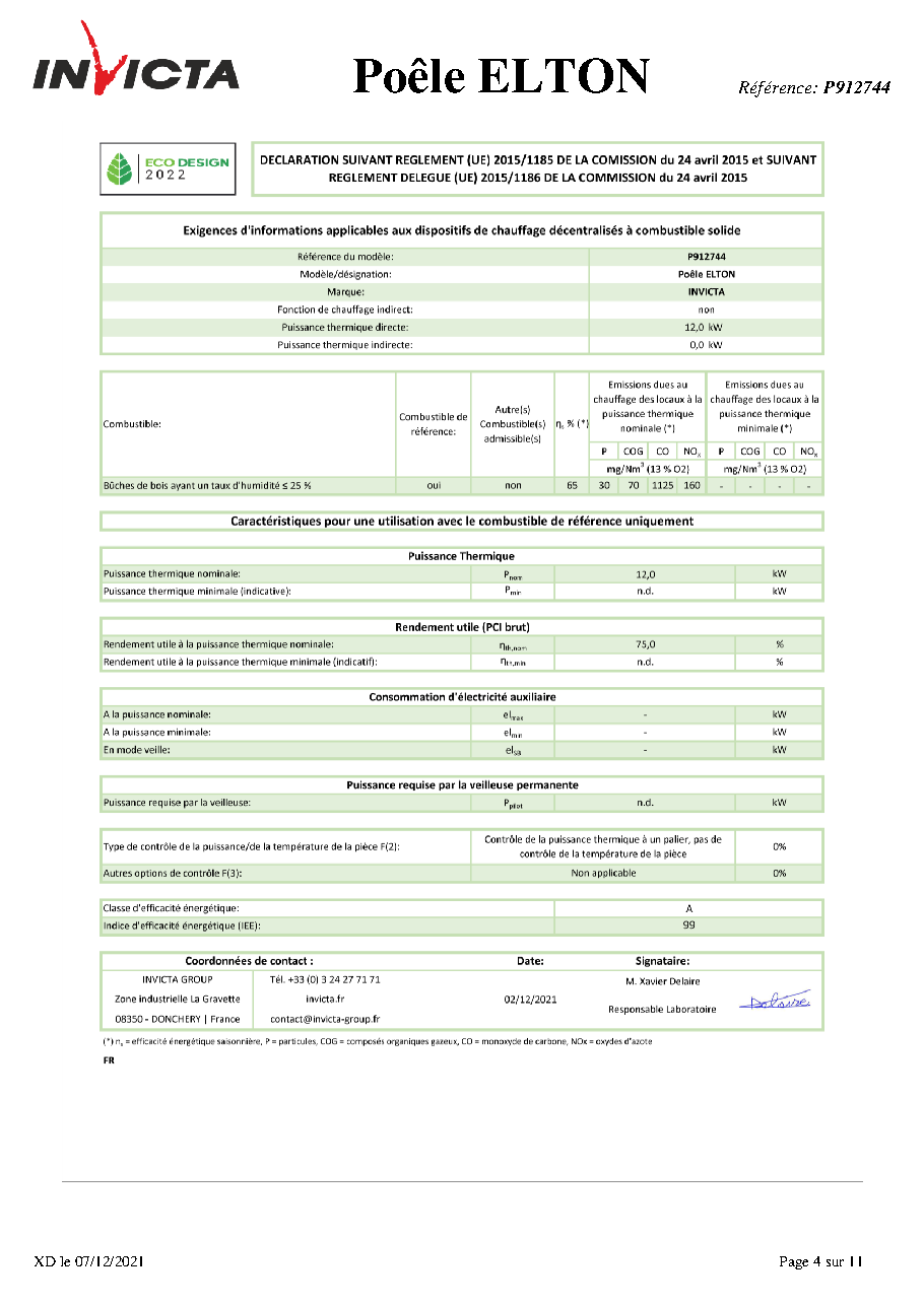 Fiche technique fournisseur