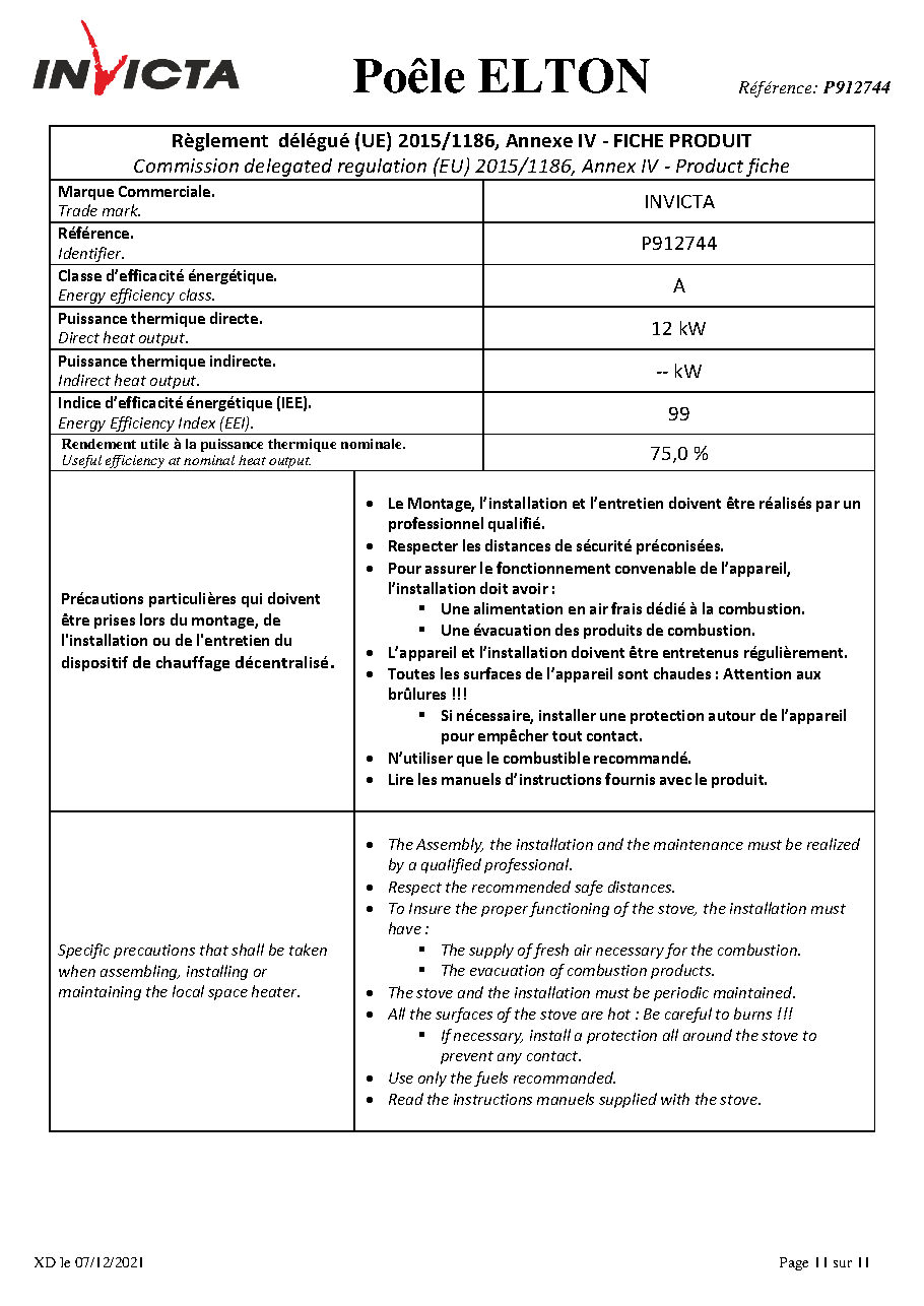 Fiche technique fournisseur