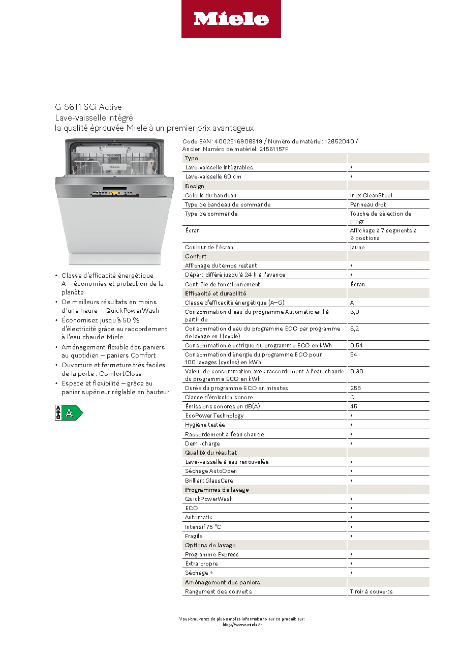 Fiche technique fournisseur