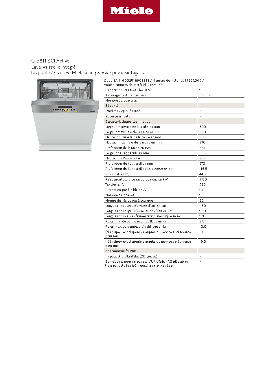 Fiche technique fournisseur