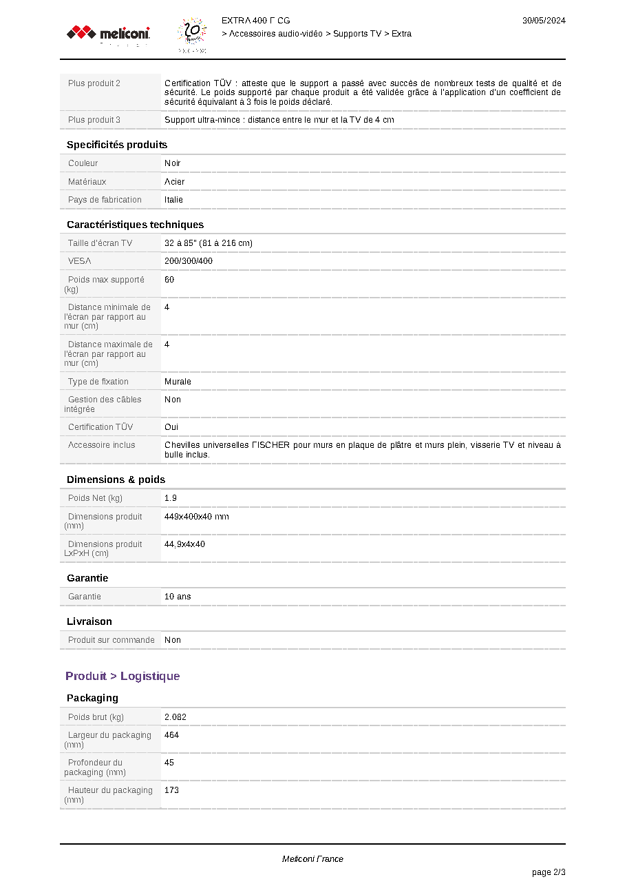 Fiche technique fournisseur