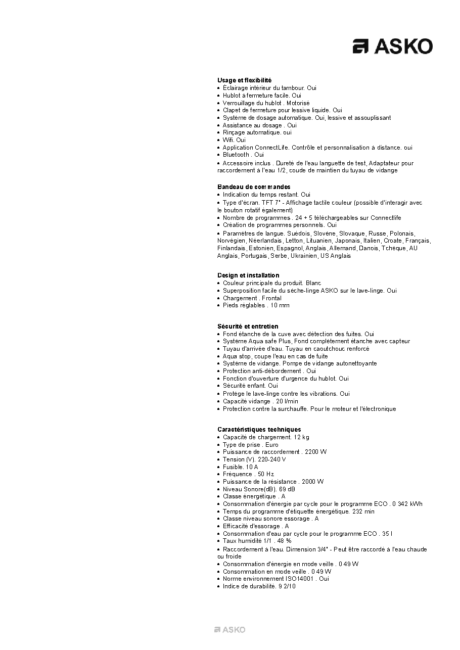 Fiche technique fournisseur