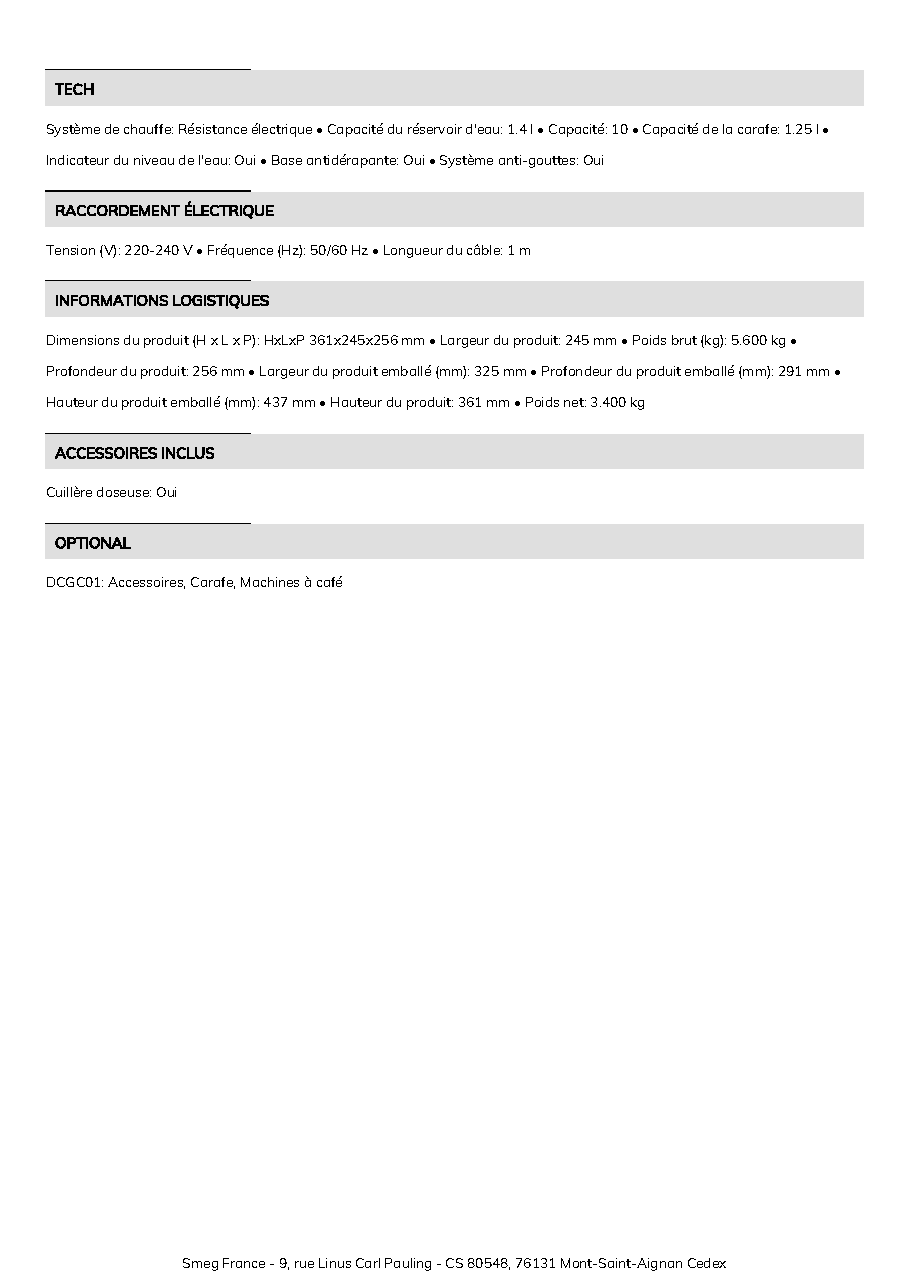 Fiche technique fournisseur