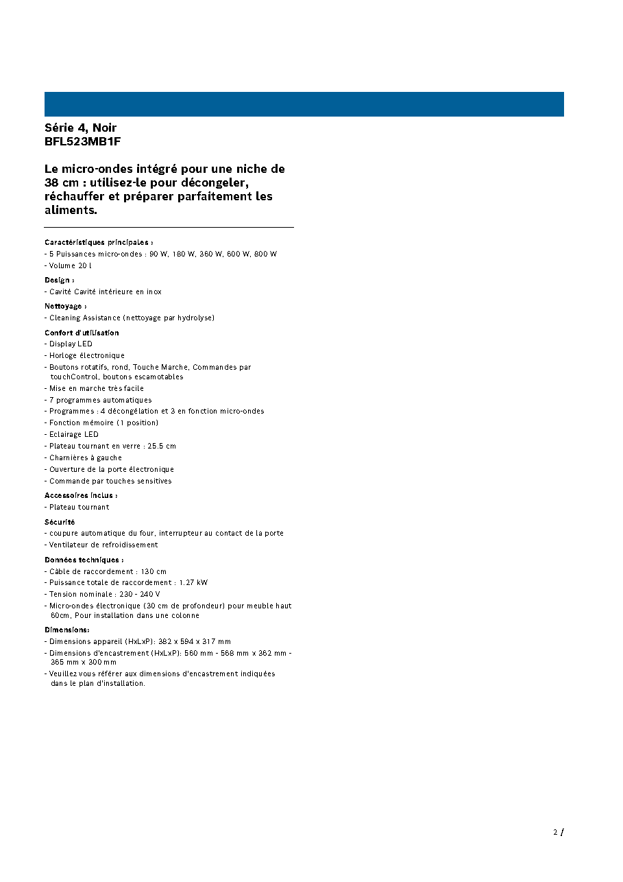 Fiche technique fournisseur