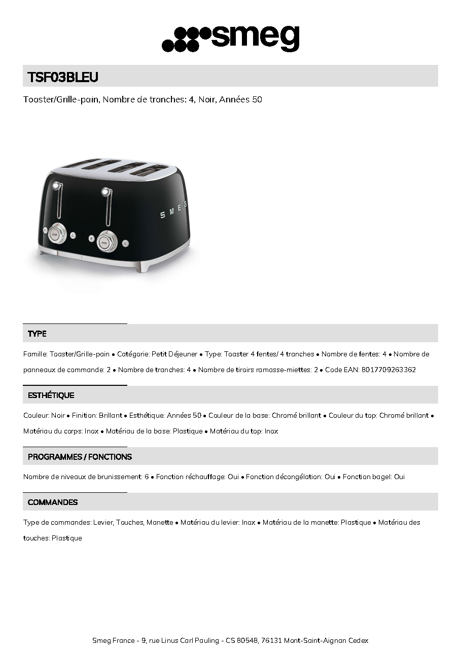 Fiche technique fournisseur