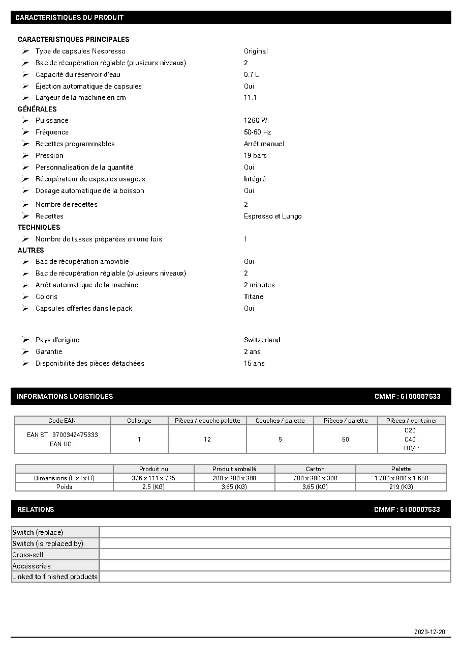 Fiche technique fournisseur