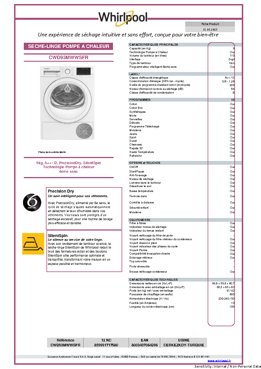 Fiche technique fournisseur
