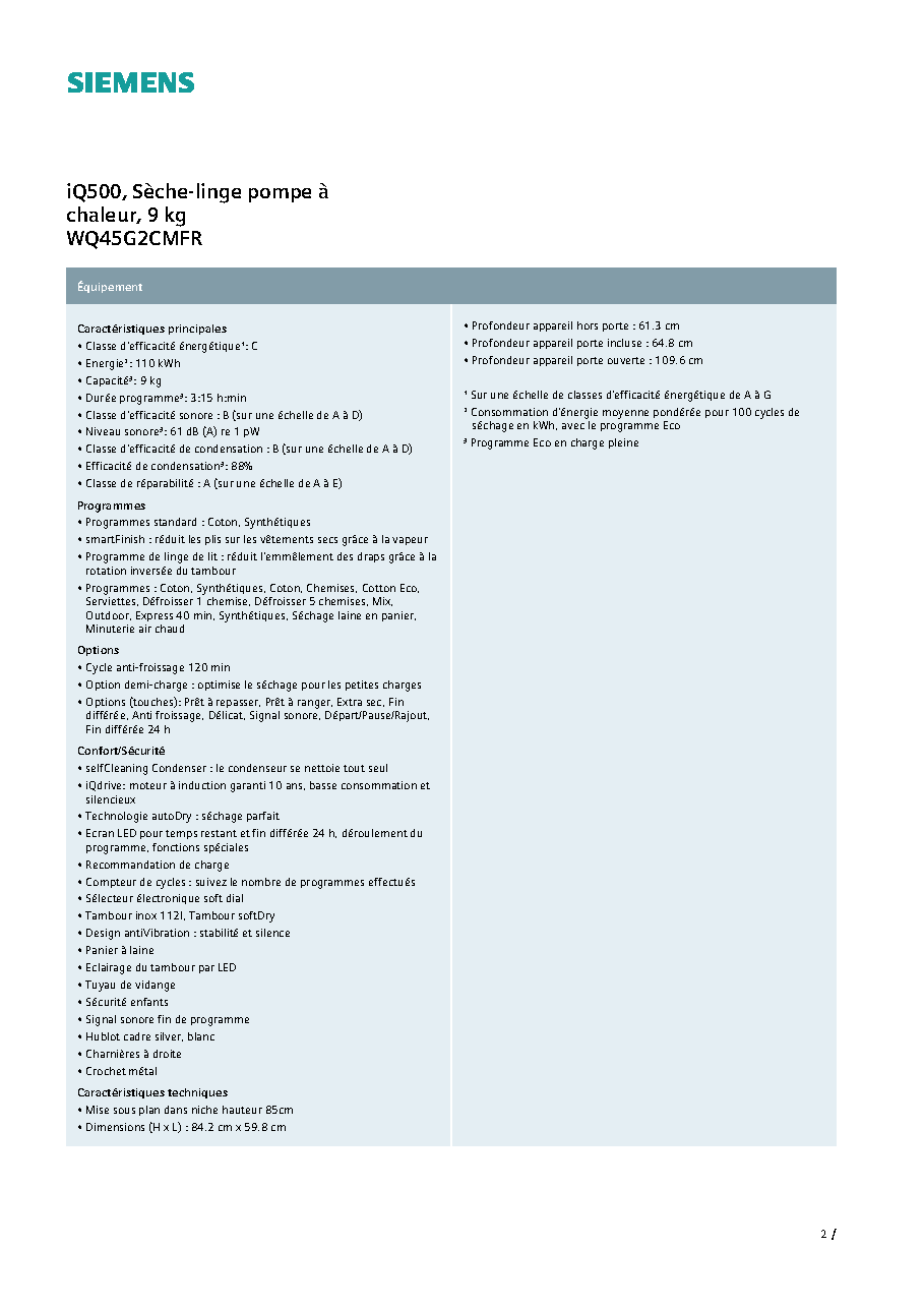 Fiche technique fournisseur