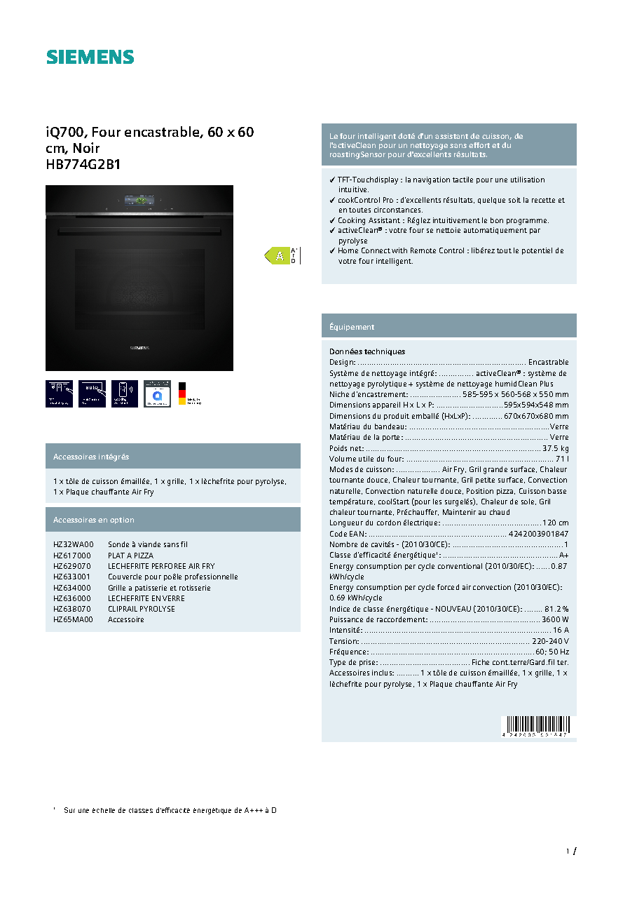 Fiche technique fournisseur