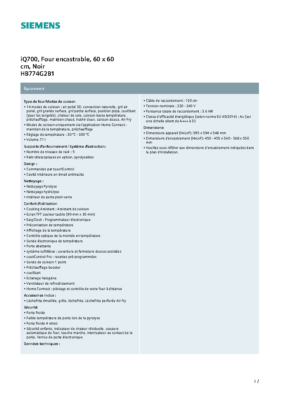 Fiche technique fournisseur