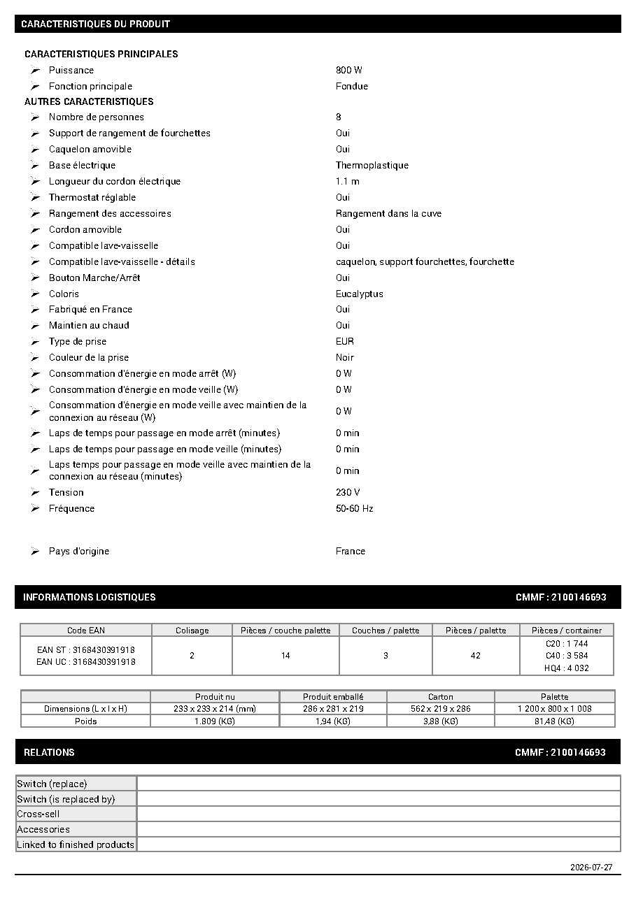 Fiche technique fournisseur