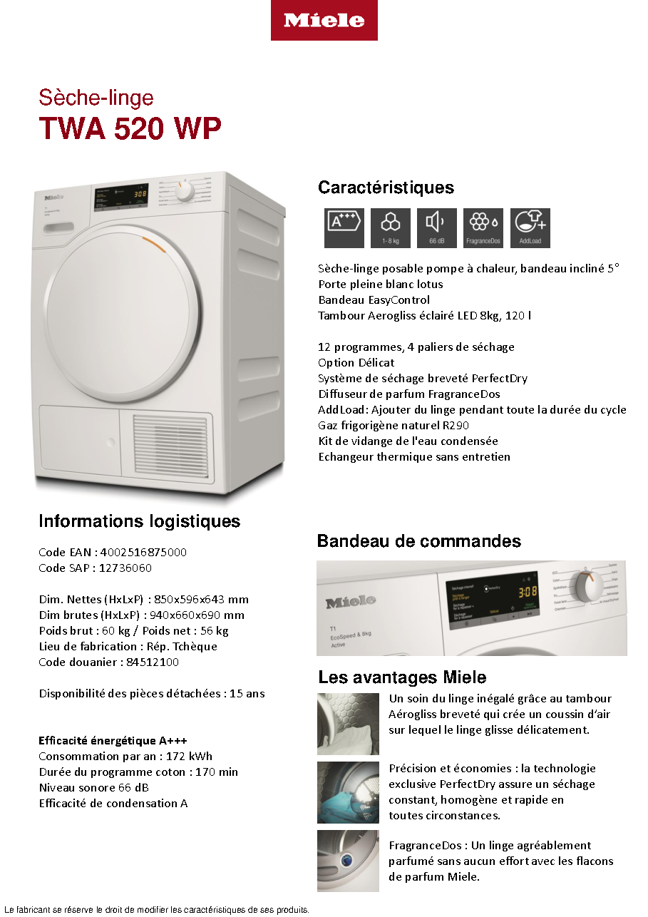 Fiche technique fournisseur