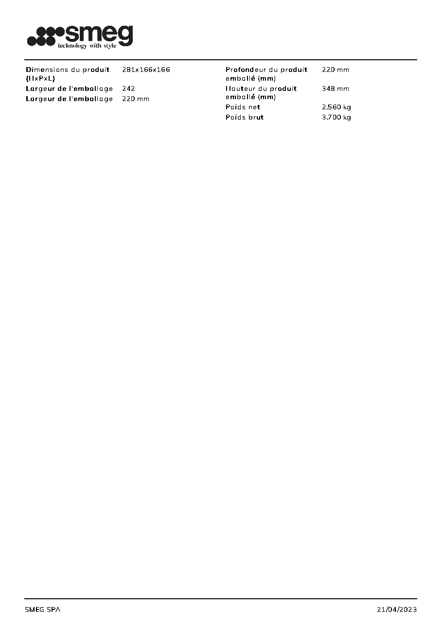 Fiche technique fournisseur