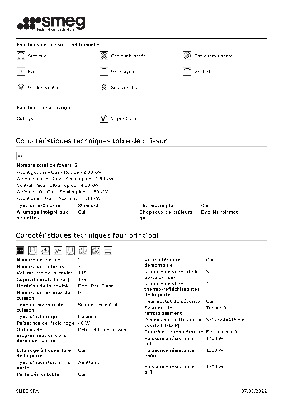 Fiche technique fournisseur