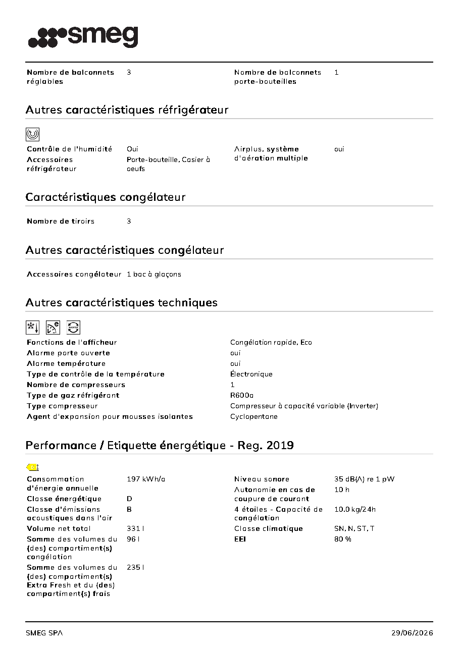 Fiche technique fournisseur