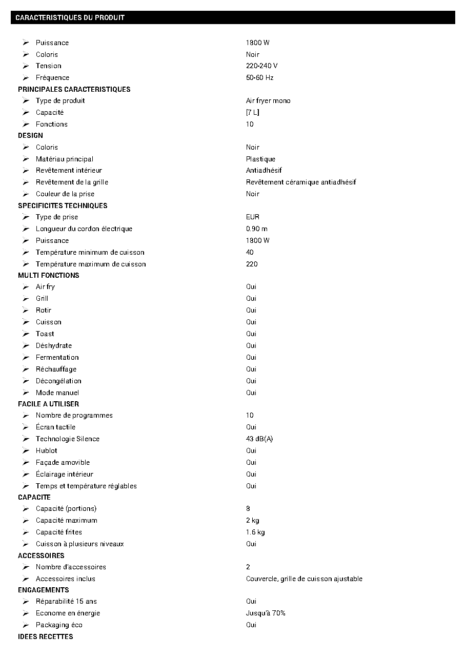 Fiche technique fournisseur