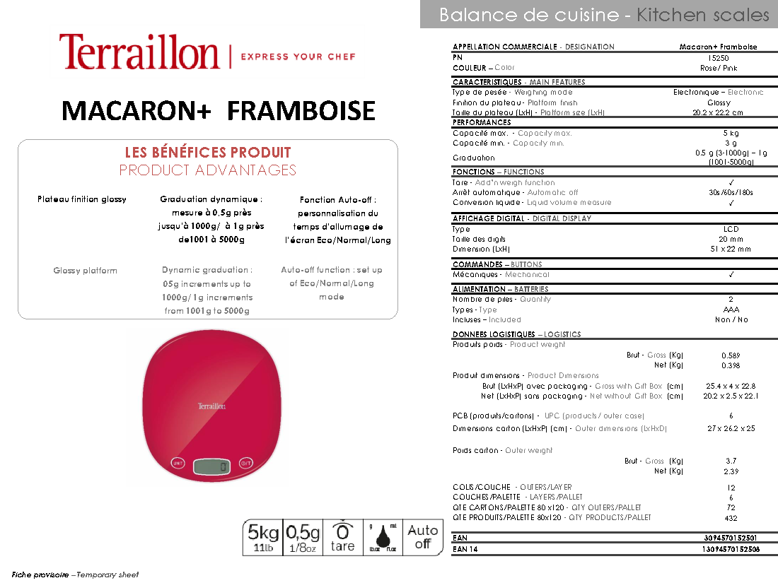 Fiche technique fournisseur