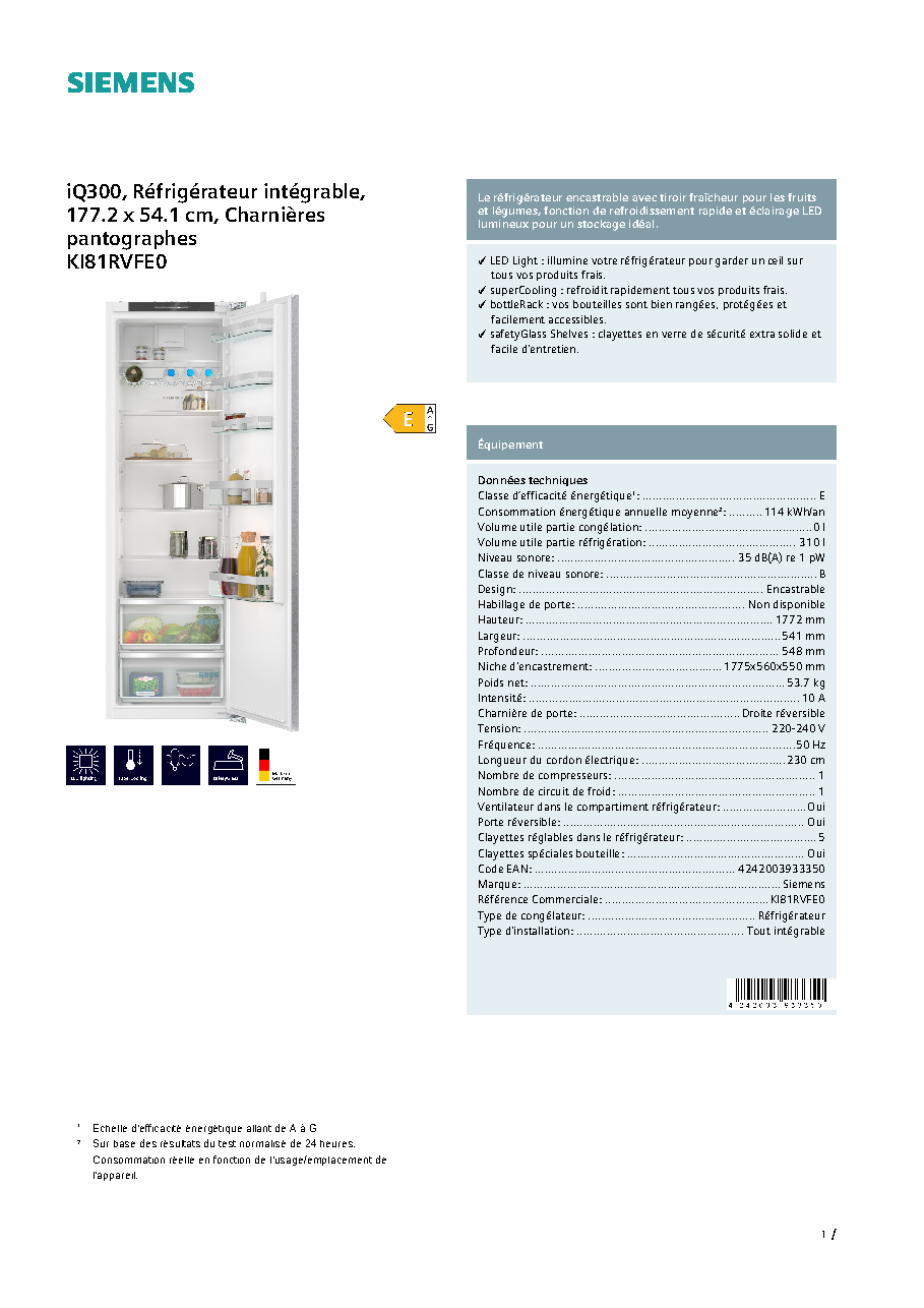 Fiche technique fournisseur