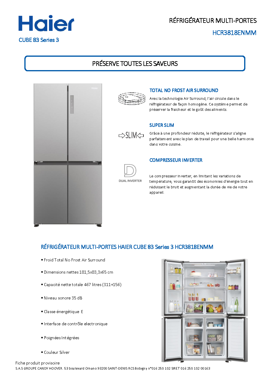 Fiche technique fournisseur