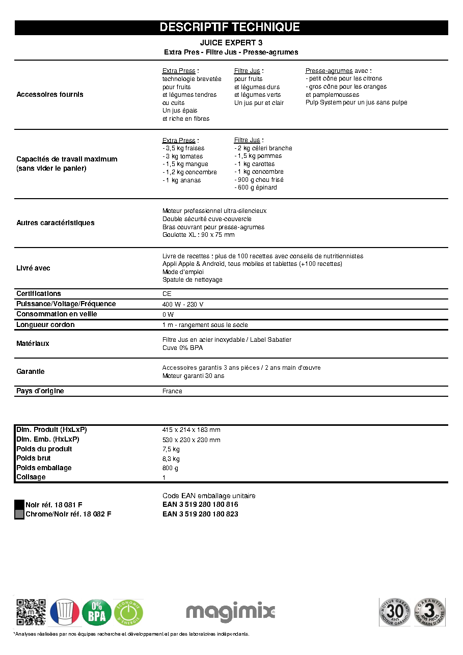 Fiche technique fournisseur