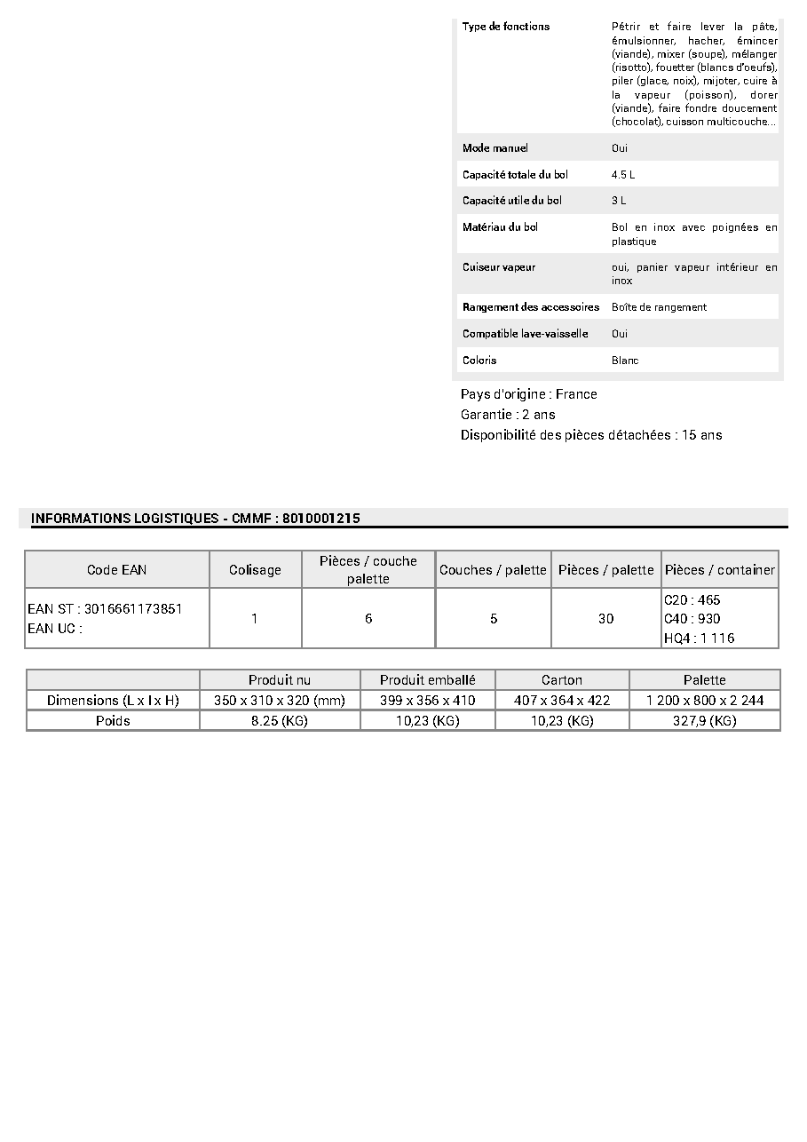 Fiche technique fournisseur