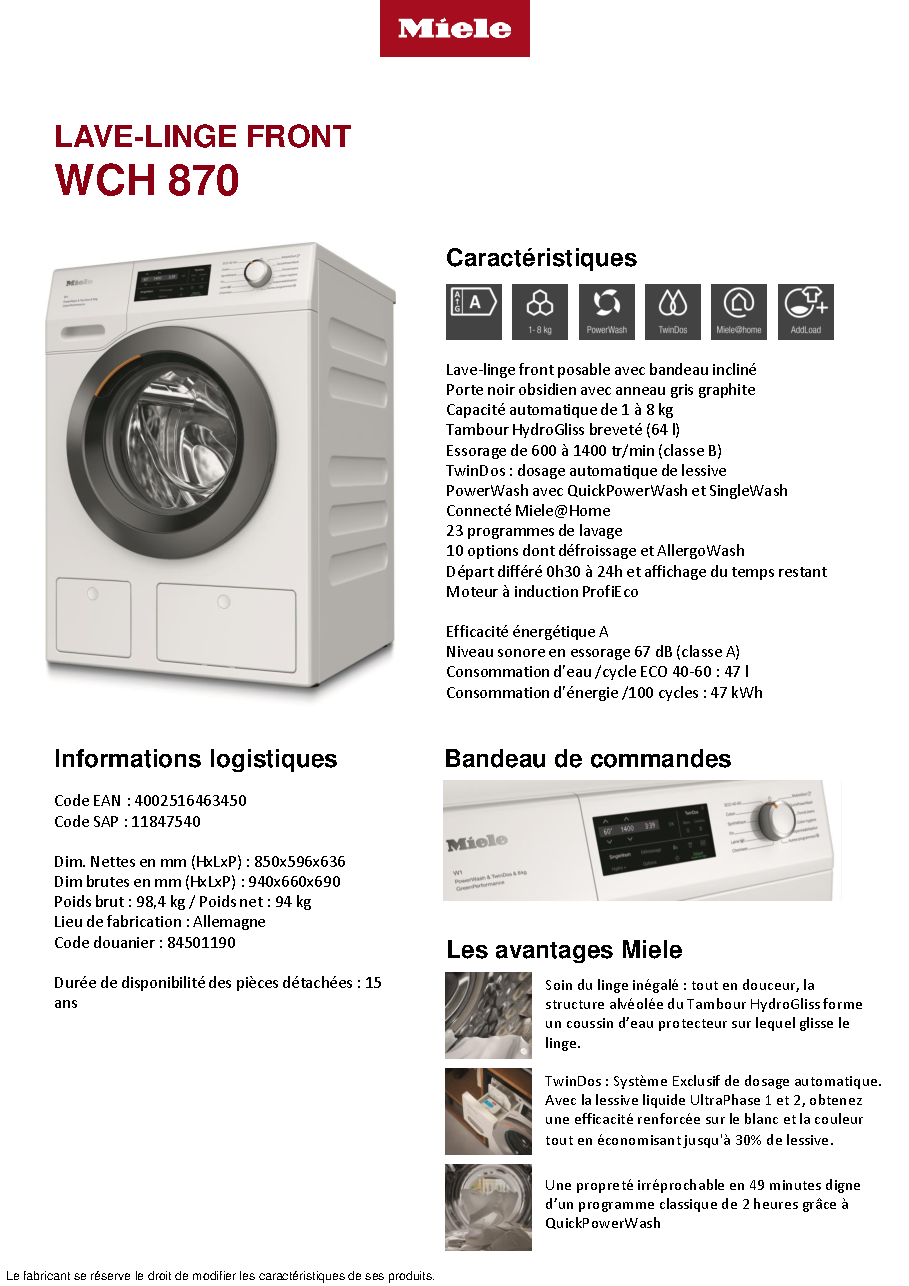 Fiche technique fournisseur