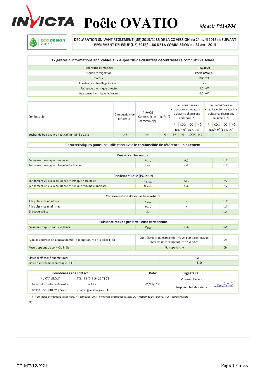 Fiche technique fournisseur