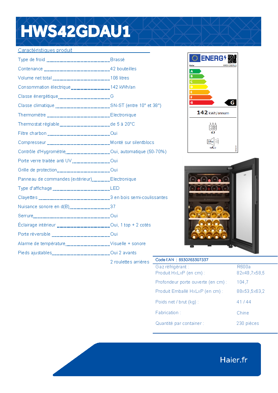 Fiche technique fournisseur