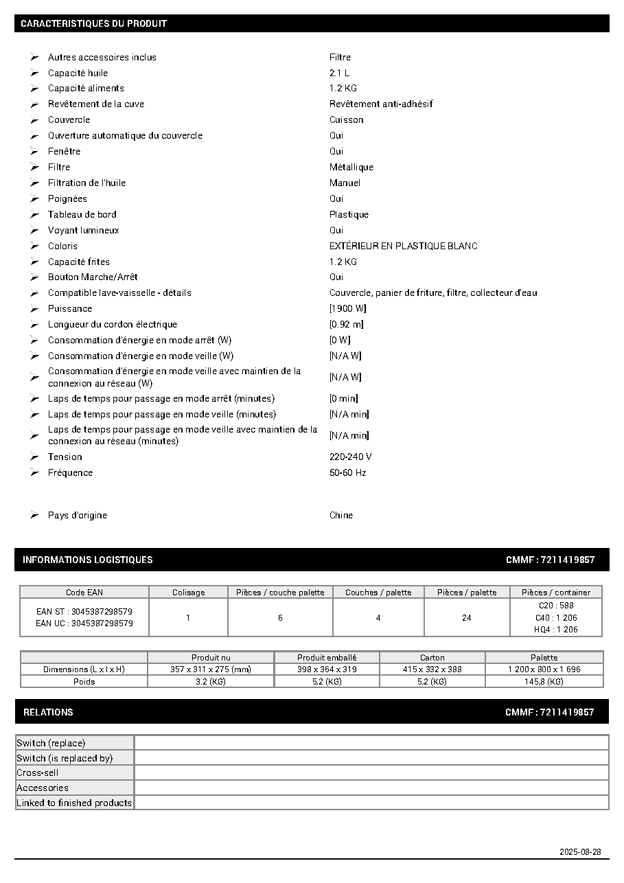 Fiche technique fournisseur