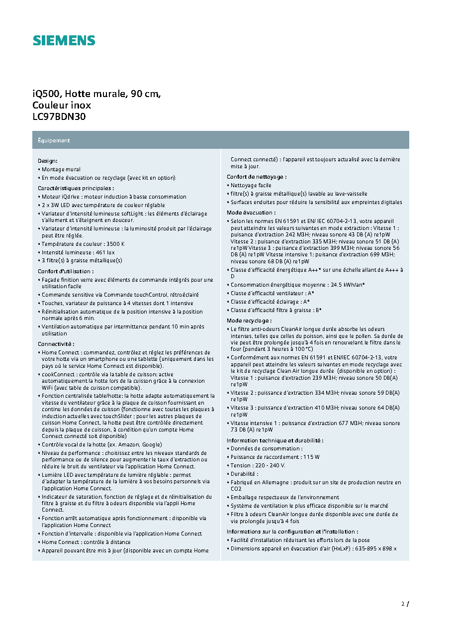 Fiche technique fournisseur