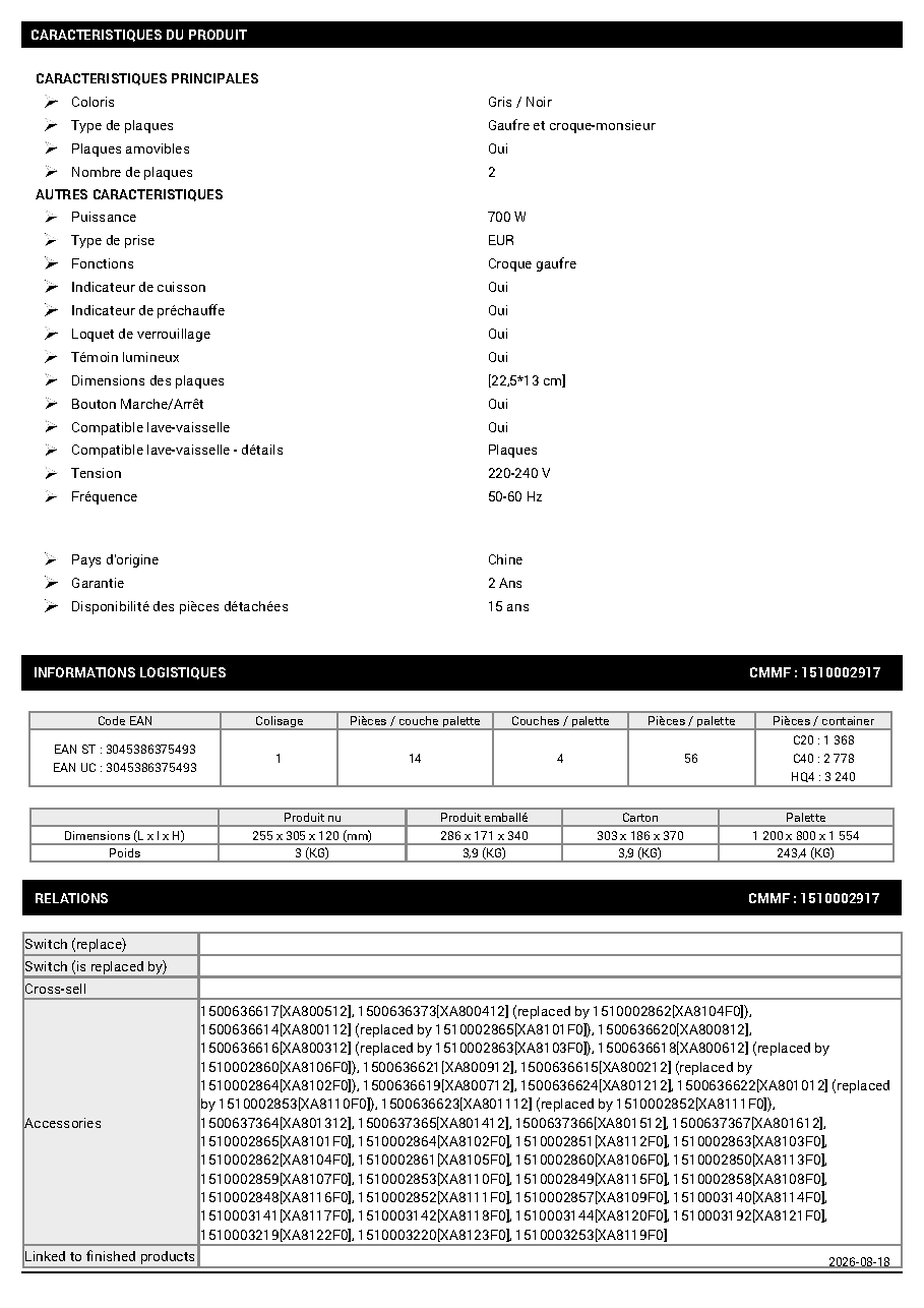 Fiche technique fournisseur