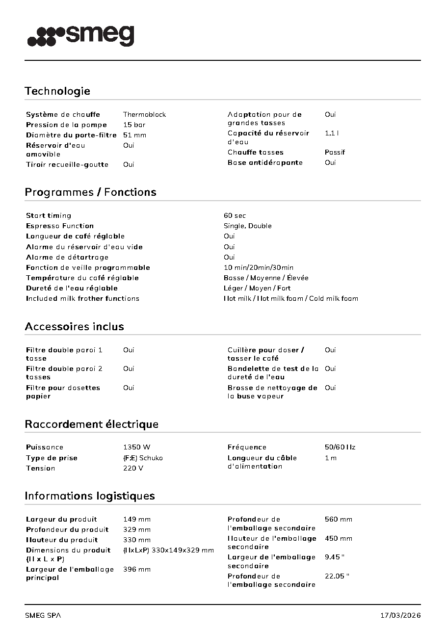 Fiche technique fournisseur