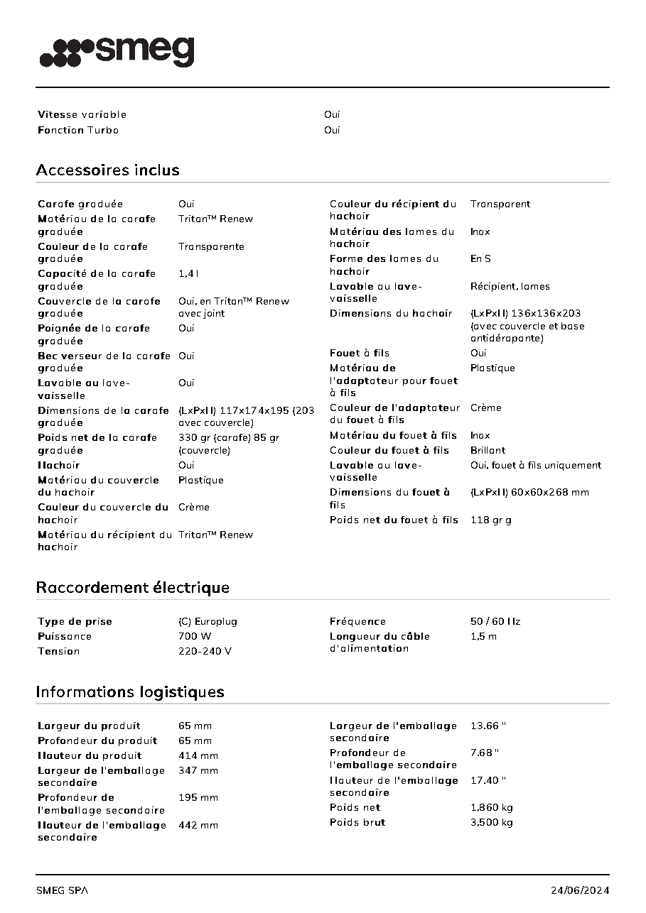 Fiche technique fournisseur